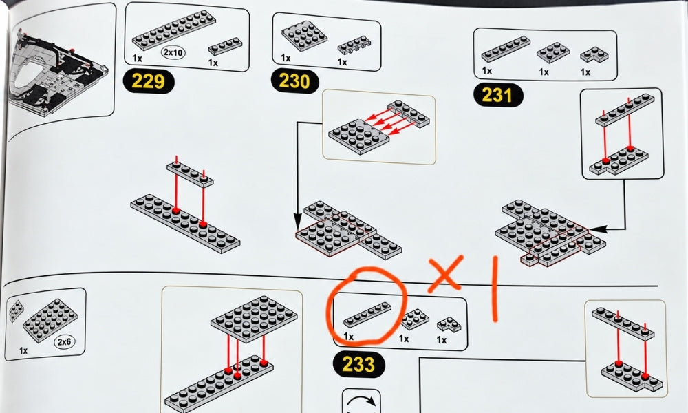 Manual page with a circled model kit piece
